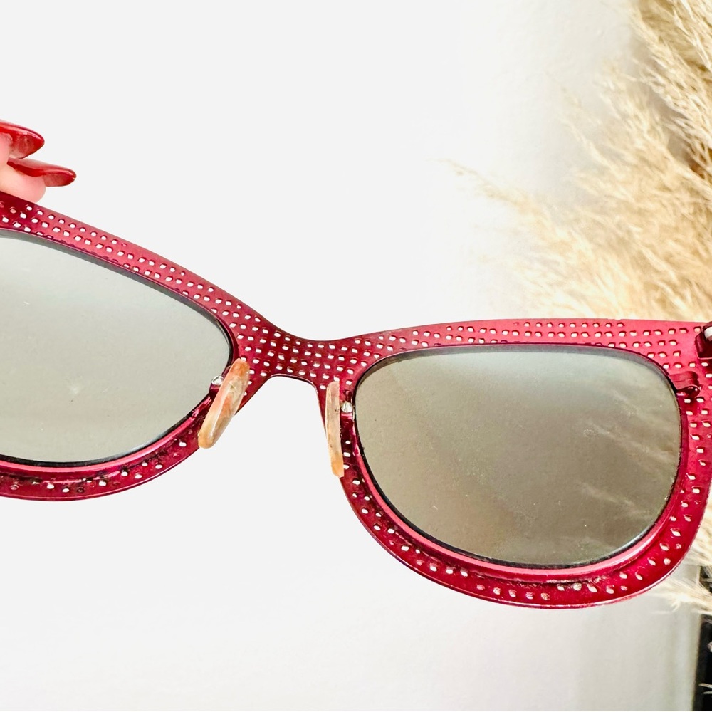 MARC JACOBS Red Burgundy Woven Metal Mirror Lens $250 Sunglasses Black Case - Picture 8 of 16